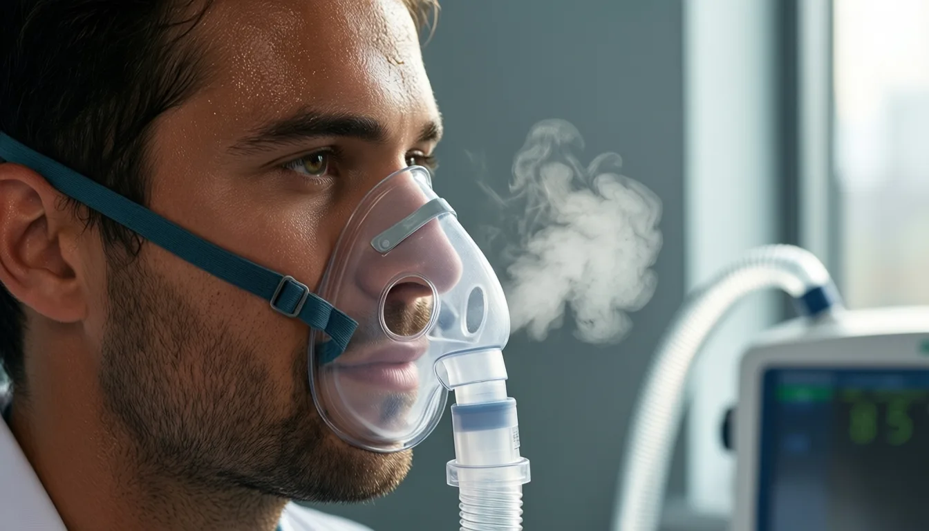 Close-up of a metabolic breathing mask used in cardiopulmonary exercise testing.