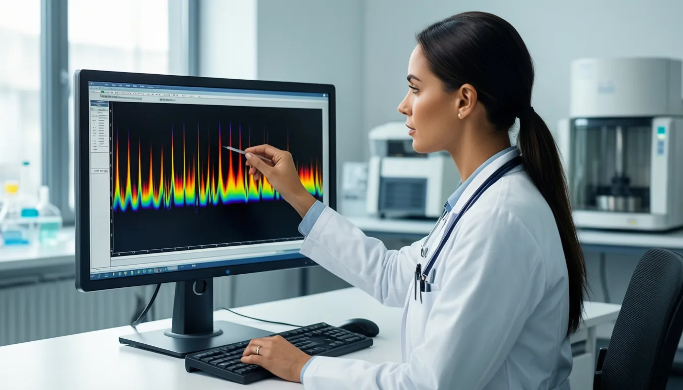 Analyst reviewing chromatography data on a monitor