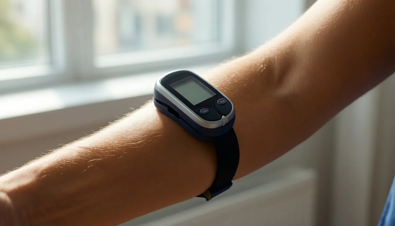 Continuous glucose monitor on a forearm