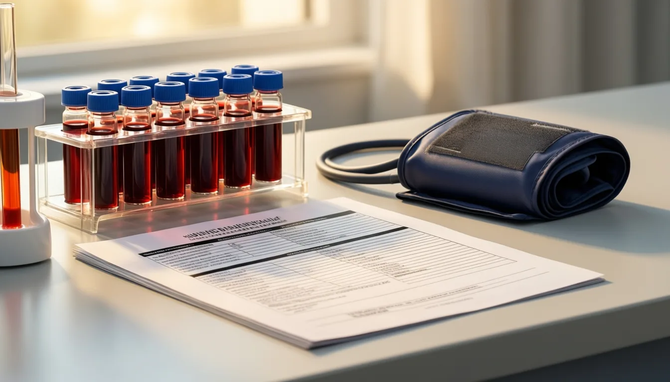 Routine clinical measurements arranged on a lab bench