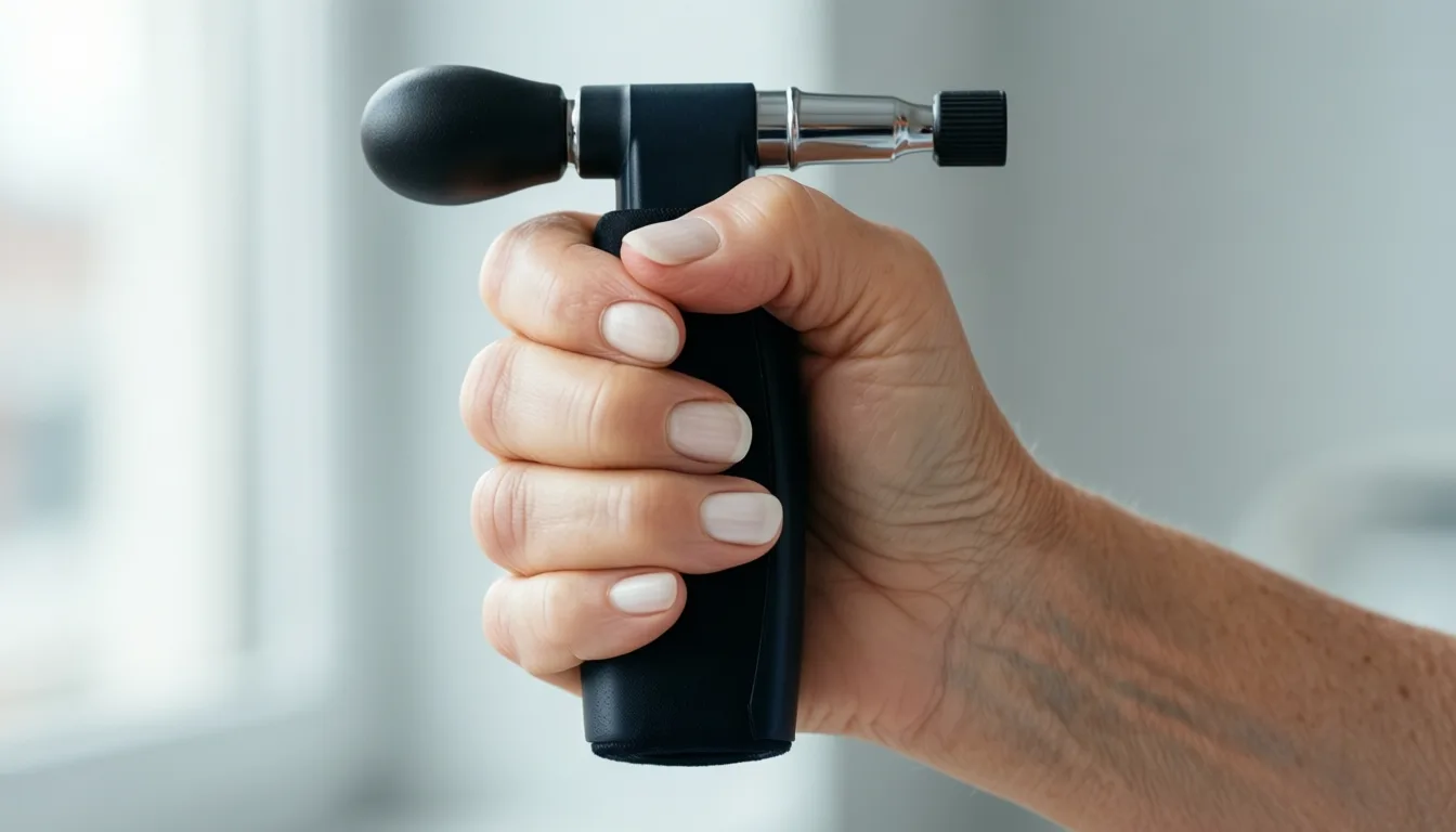 Older adult performing a handgrip strength test