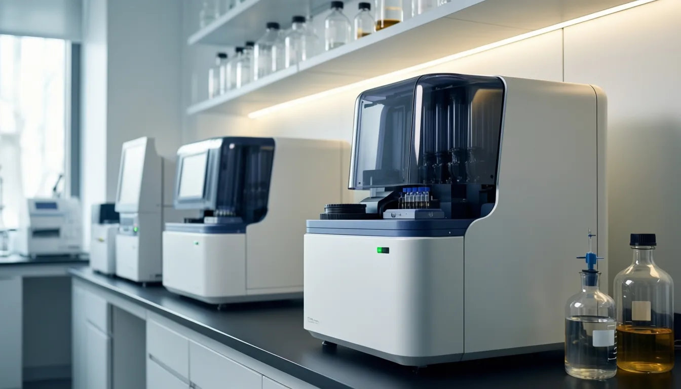 Automated peptide synthesizers in a modern laboratory