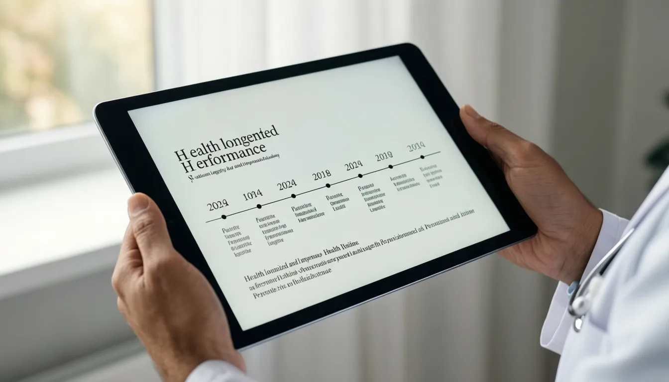 Clinician holding a tablet showing a personalized screening timeline