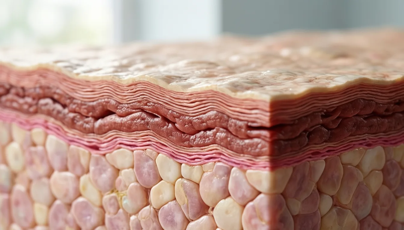 cross-section of skin tissue under microscopy