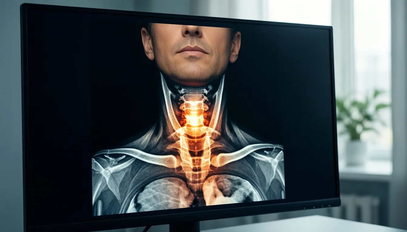 radiologist reviewing a PET CT scan showing cervical hotspots