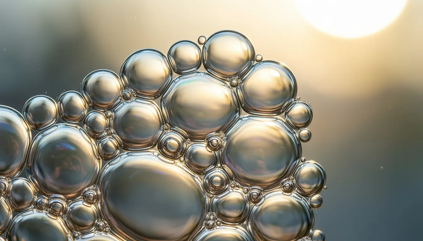 Clustered soap bubbles in warm light