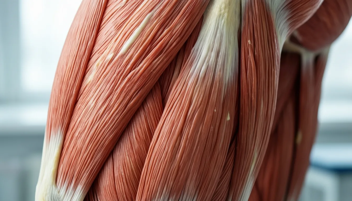 Close view of muscle tissue marbled with fat