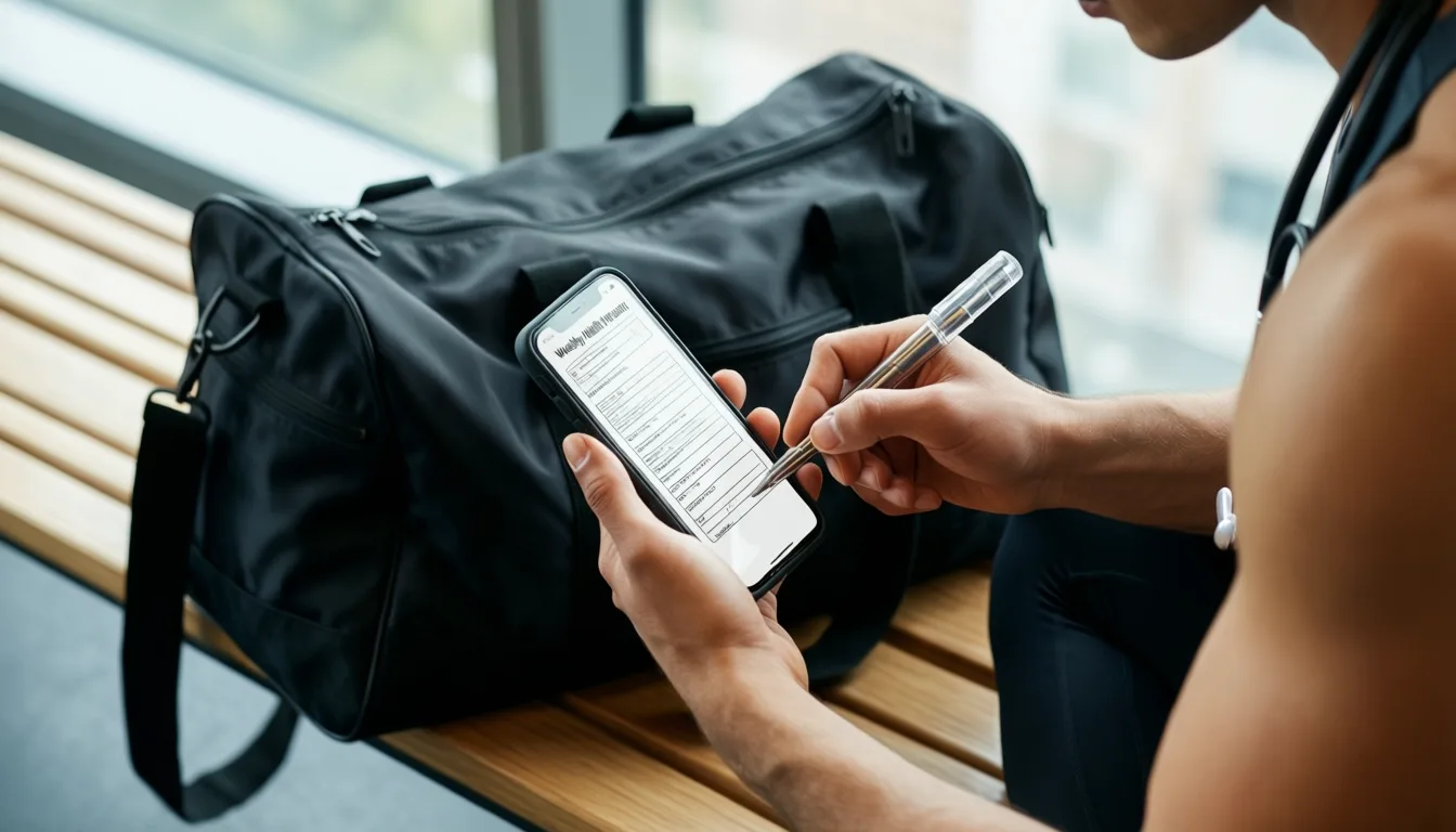 Athlete entering weekly health data on a phone