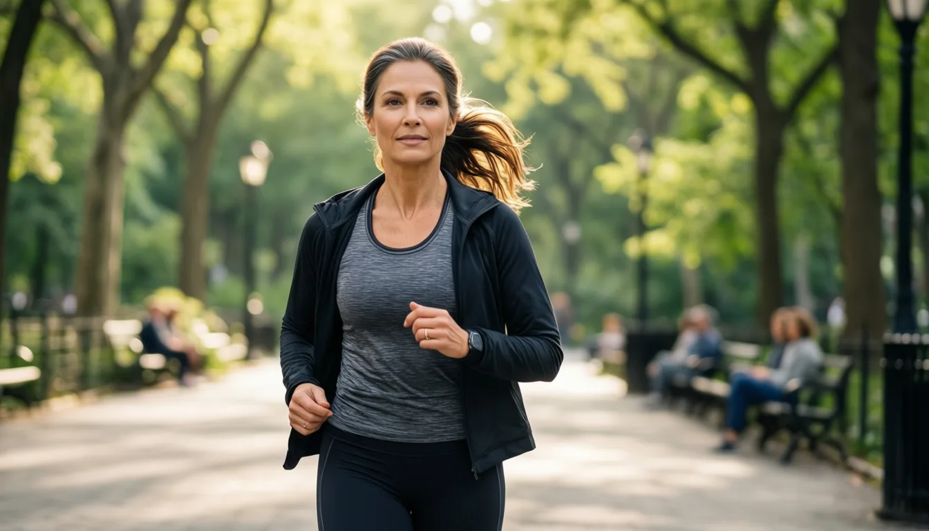 Woman walking outdoors in athletic clothing