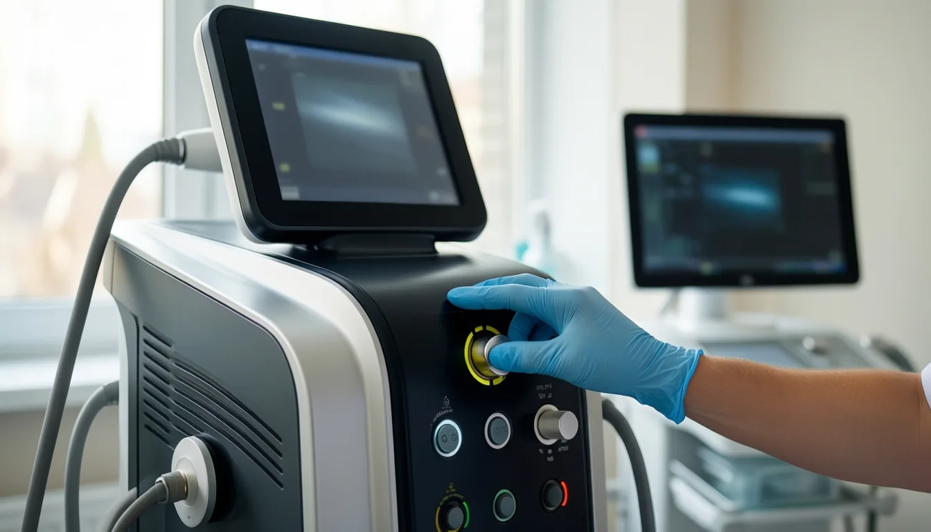 clinician adjusting an energy-based aesthetic device