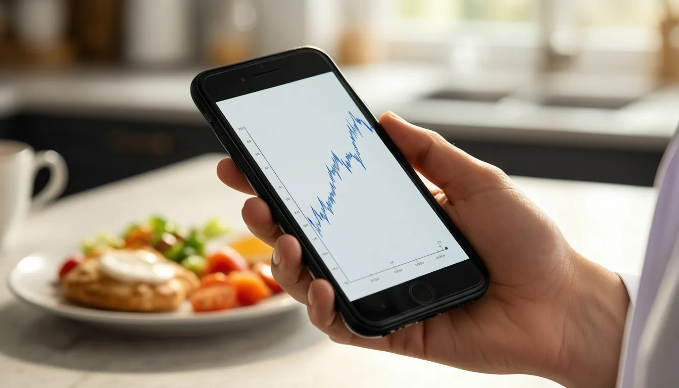 smartphone displaying a continuous glucose trend curve