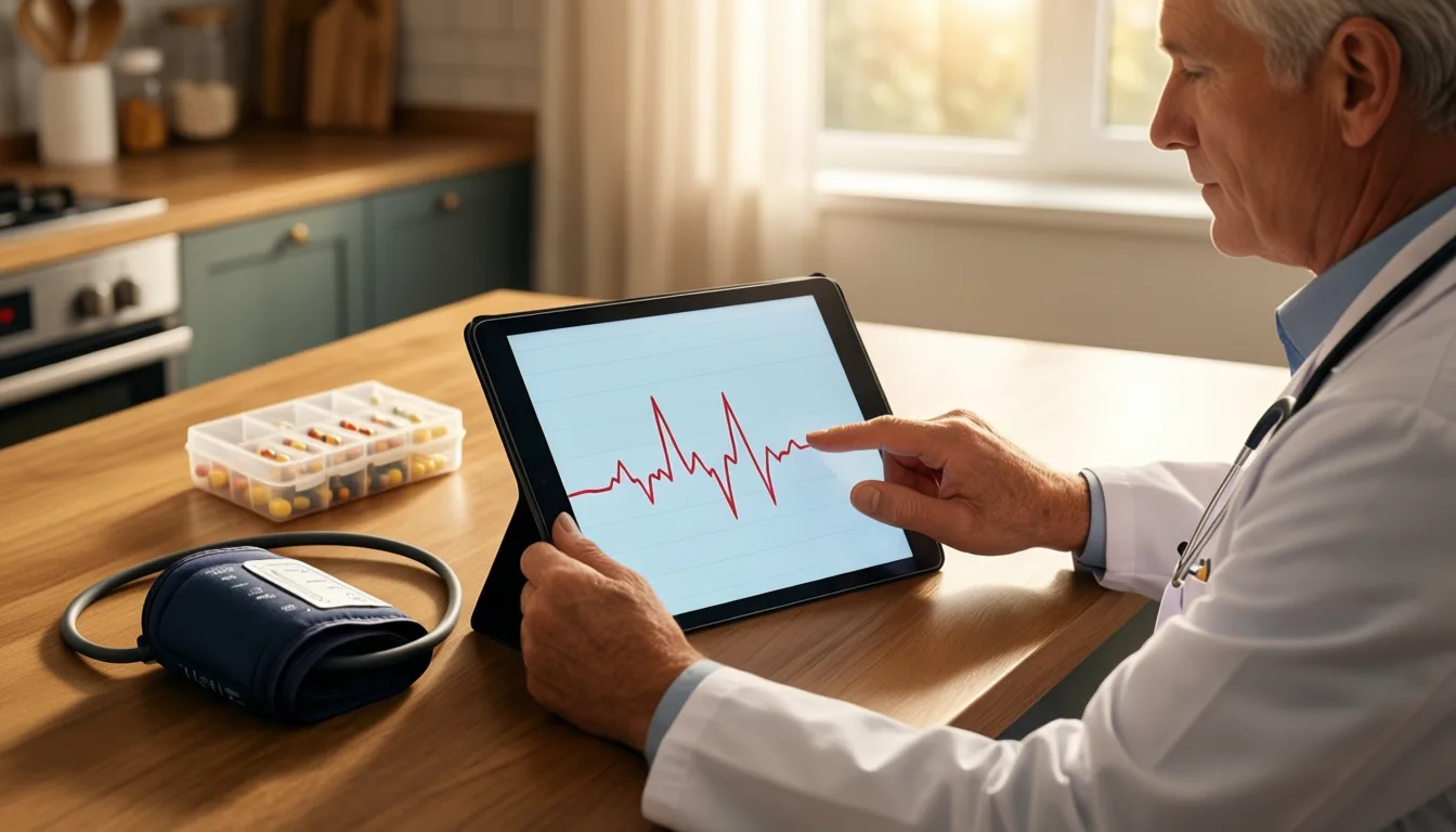 Older adult reviewing health data on a tablet at home