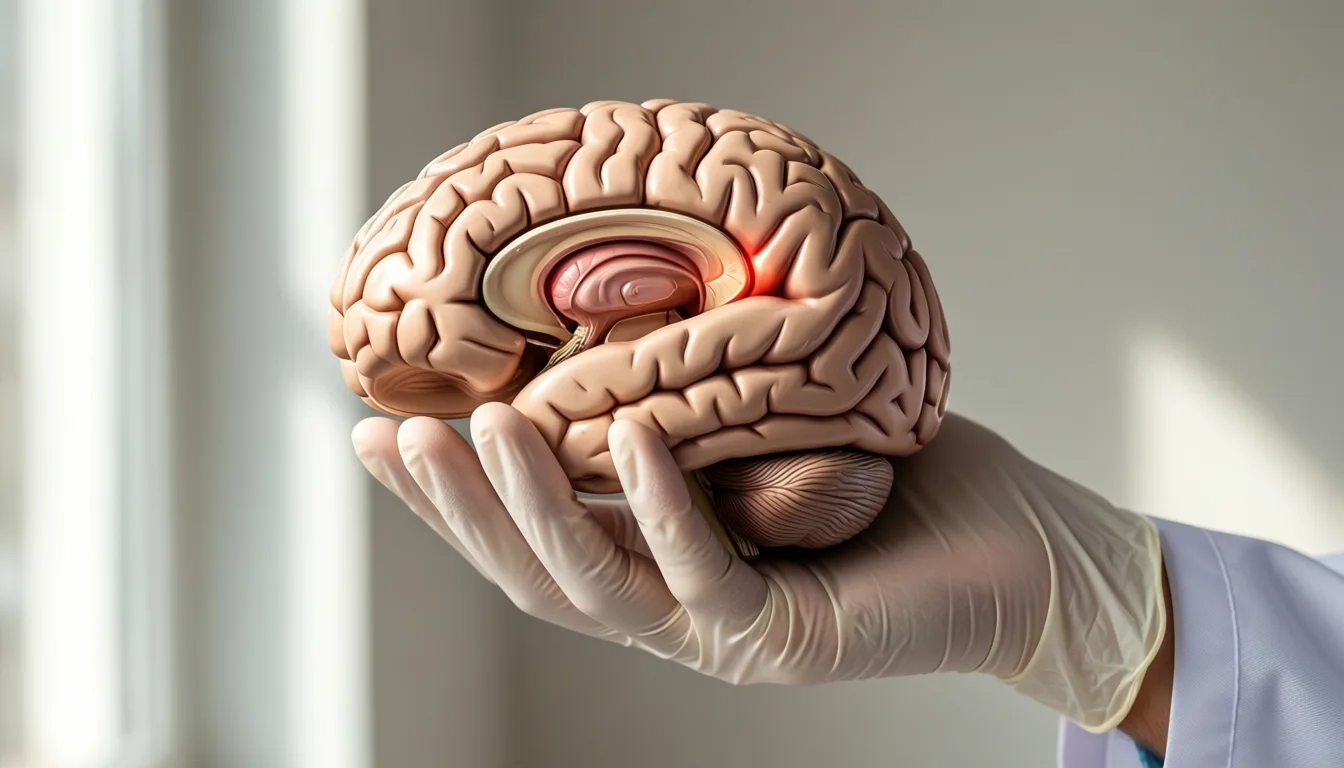 Anatomical model of a brain with the hypothalamus region indicated