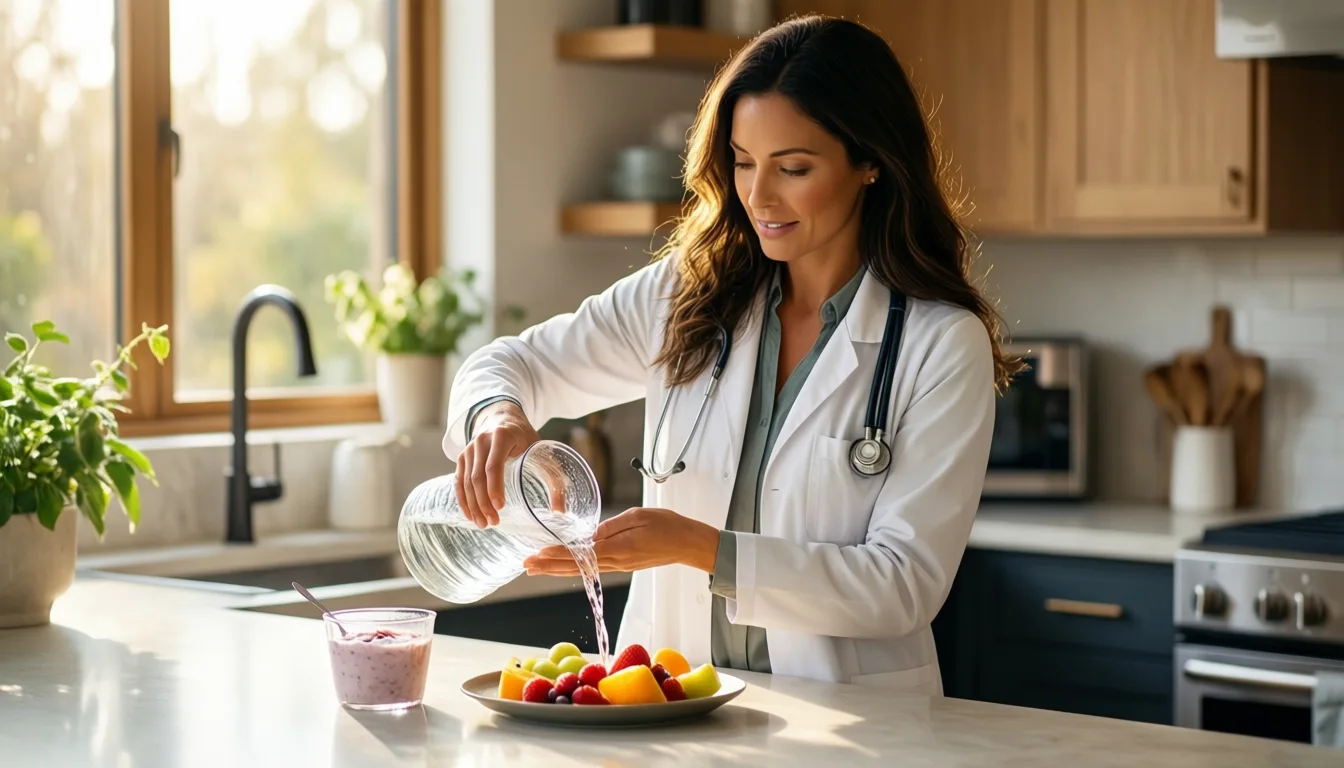 Woman preparing a light breakfast in a bright kitchen