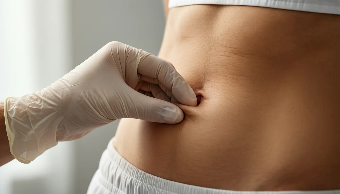Hand demonstrating subcutaneous abdominal injection