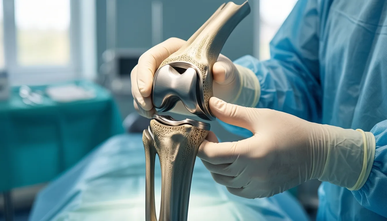 Surgeon holding a knee replacement implant