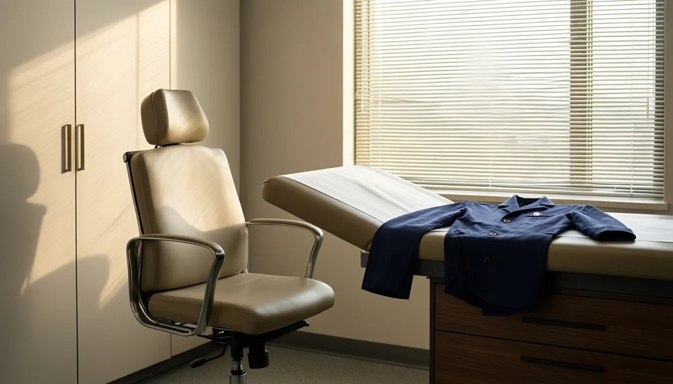 An empty, sunlit clinical exam room