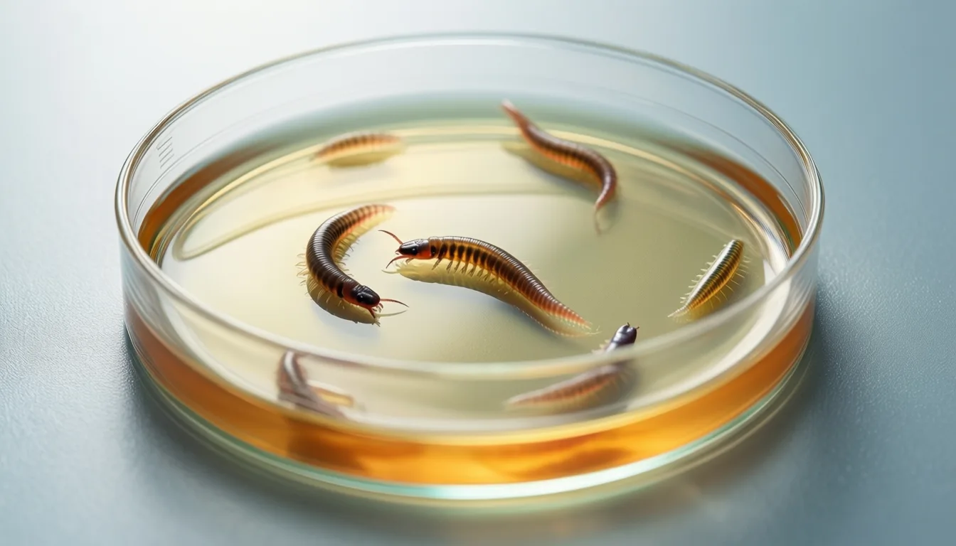 Petri dish containing C. elegans nematodes on agar