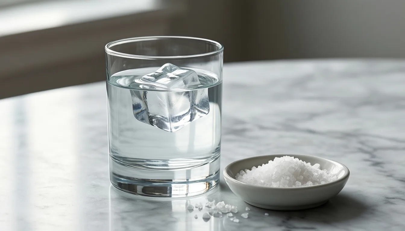 A glass of water and a dish of sea salt