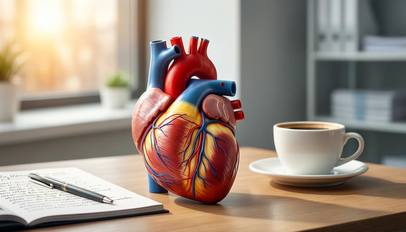 Anatomical heart model on a clinician's desk
