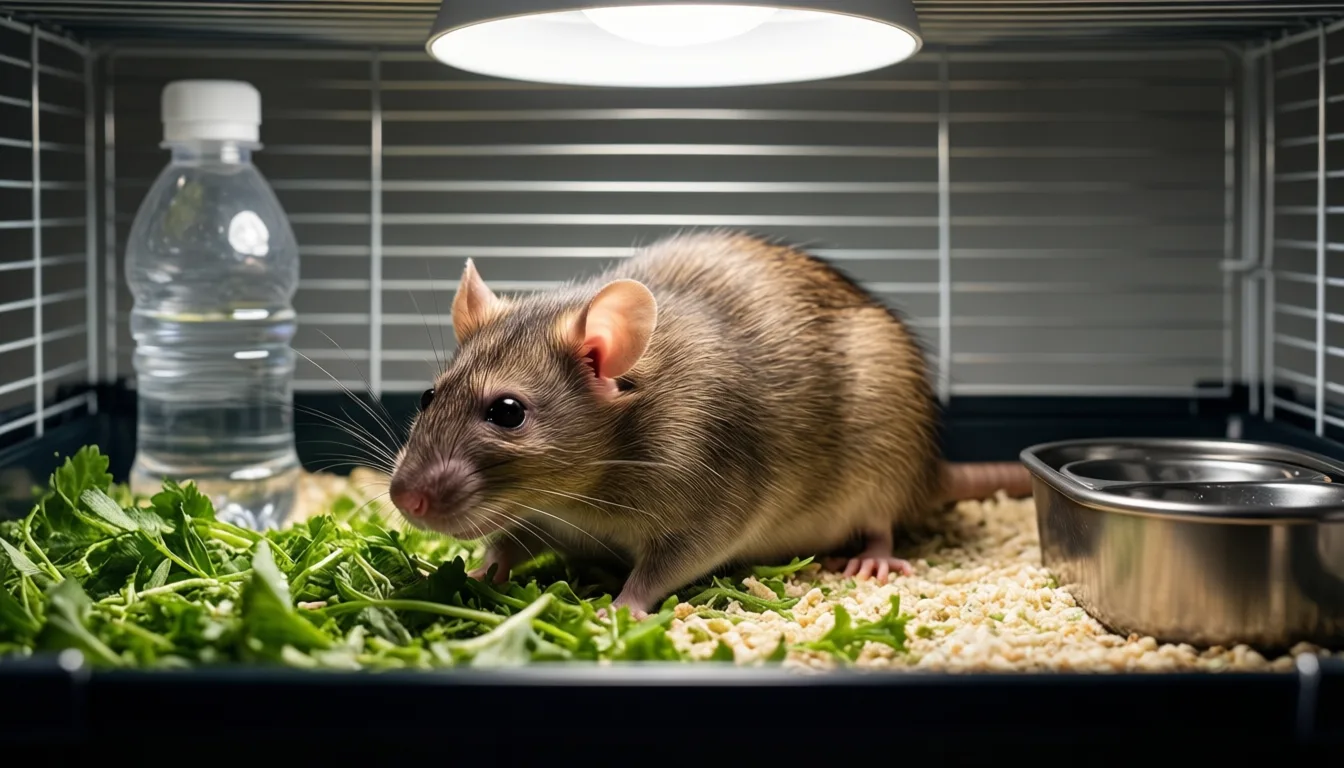 A clean laboratory mouse cage under soft light